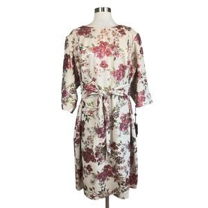 Adrianna Papell Floral Short Sleeve Midi Sheath Cocktail Dress Pink Size 24W